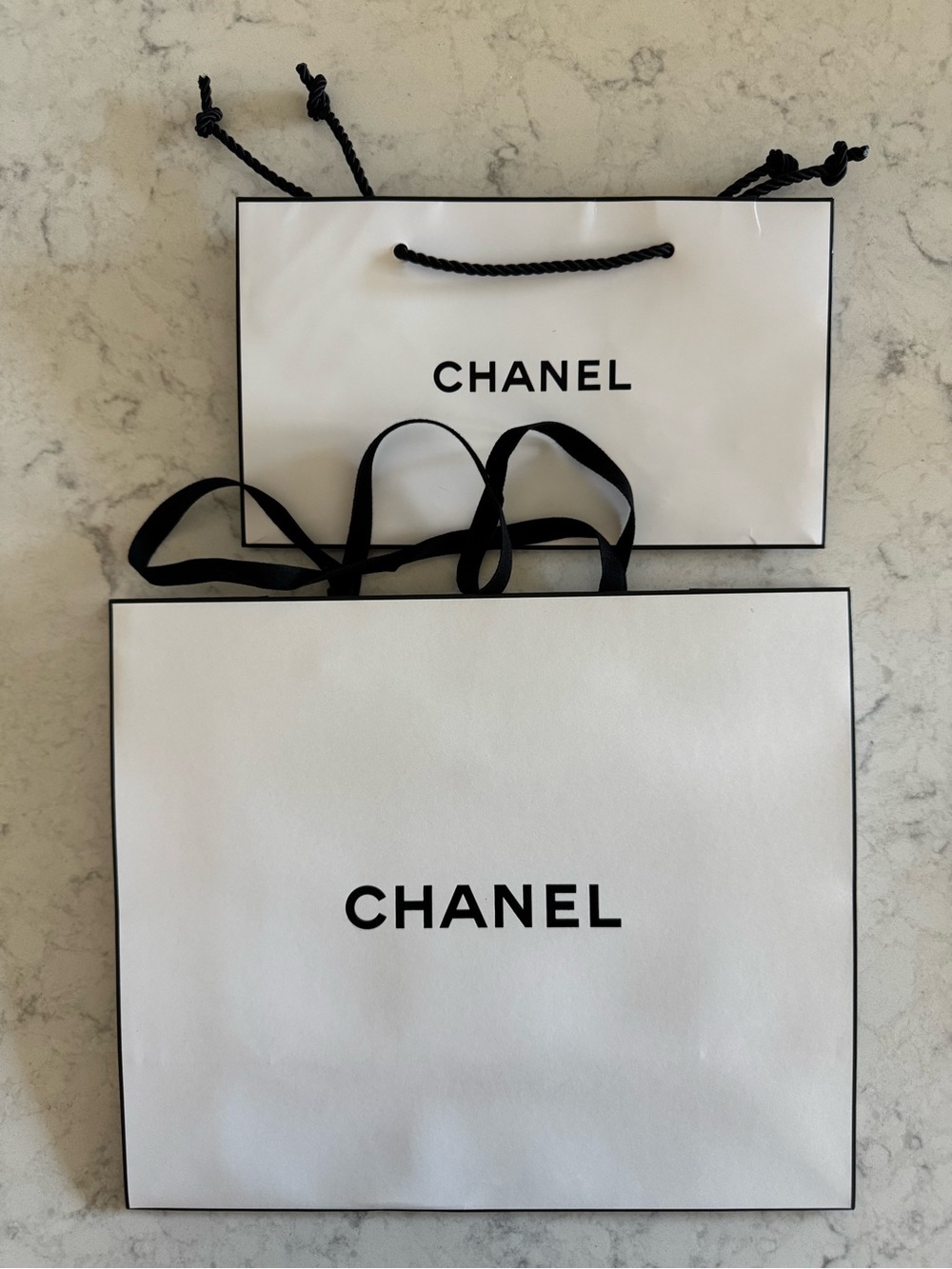 CHANEL Beauty White and Black Luxury Shopping Bags - Set of 2